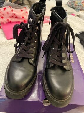 Madden Girl Black Lace-Up Combat Boots